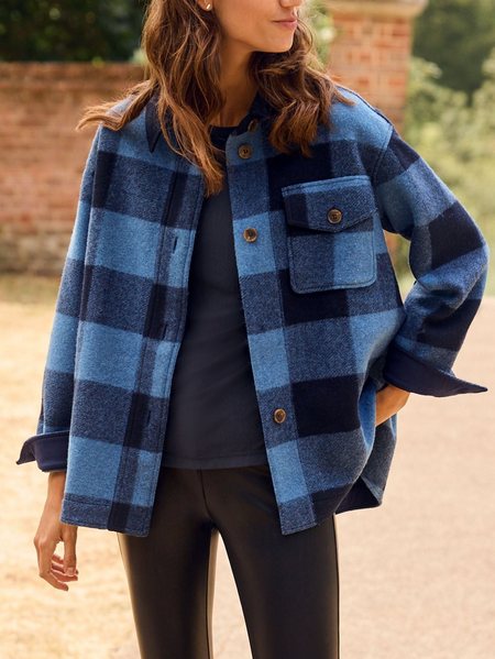 

Cotton-Blend Loose Casual Geometric Jacket, Blue, Coats