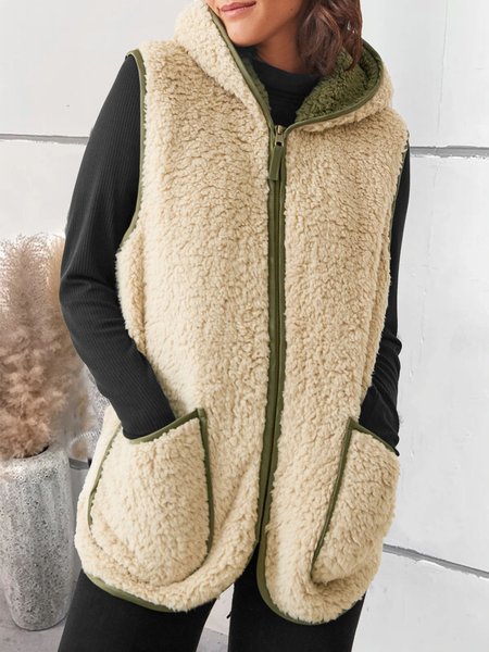 Loose Fluff/Granular Fleece Fabric Casual Vest, Apricot, Vests & Gilets