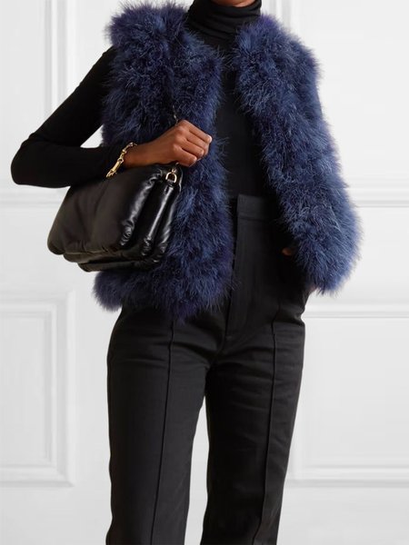 

Urban Regular Fit Plain Sleeveless Teddy Jacket, Deep blue, Coats