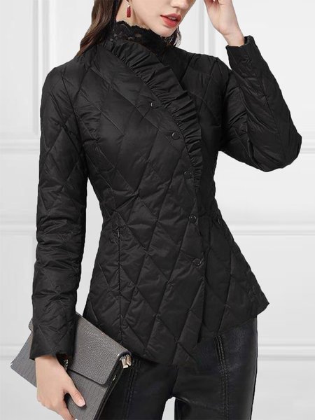 

Elegant Plain Regular Fit Long Sleeve Fleece Coat, Black, Padded Jackets