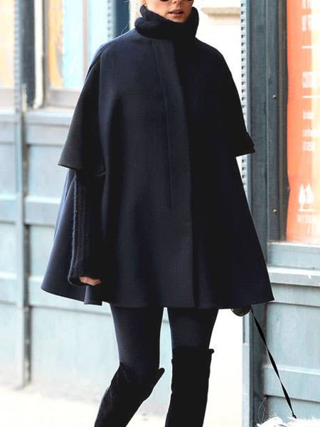 

Crew Neck Simple Plain Half sleeve Overcoat, Navyblue, Coats