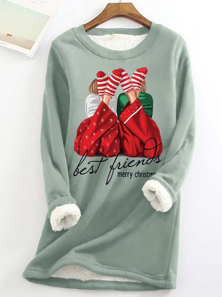 

Women’s Best Friends Merry Christmas Loose Text Letters Crew Neck Casual Sweatshirt, Green, Hoodies&Sweatshirts