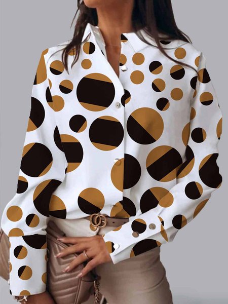 

Polka Dots Shirt Collar Regular Fit Urban Blouse, Yellow, Blouses and Shirts