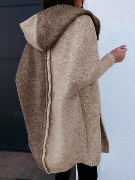 

Color Block Casual Long Sleeve Loosen Sweater Coat, Brown, Cardigans