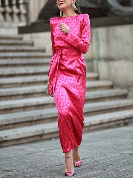 

Elegant Satin Geometric Regular Fit Dress & Party Dress, Pink, Maxi Dresses