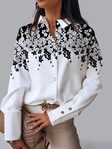 

Daily Long sleeve Floral Urban Regular Fit Blouse, White, Blouses and Shirts