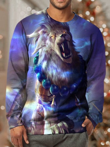 

Men's Lion Print Casual Animal Loose Crew Neck Sweatshirt, As picture, Hoodies&Sweatshirts