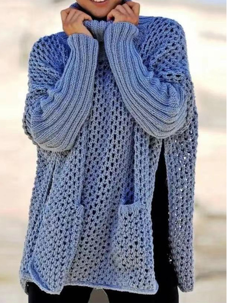 

Wool/Knitting Casual Turtleneck Plain Sweater, Blue, Sweaters