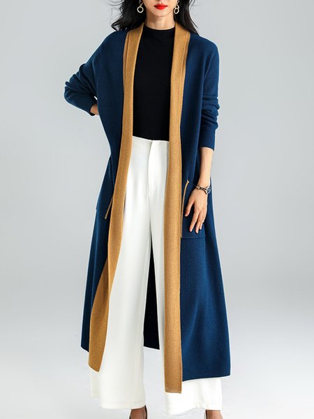 

Color Block Simple Long sleeve Loose Sweater Coat, Blue, Cardigans