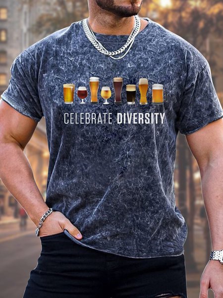 

Men's Celebrate Diversity Funny Graphic Print Text Letters Casual Crew Neck Loose T-Shirt, Dark blue, T-shirts
