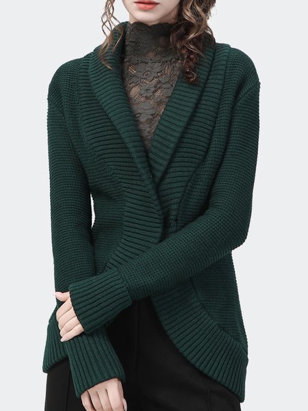 

Regular Fit Elegant Long sleeve Shawl Collar Sweater Coat, Green, Cardigans