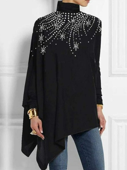 

Turtleneck Casual Wool/Knitting Loose T-Shirt, Black, T-Shirts