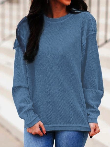 Blue Casual Solid Crew Neck Shirt Top