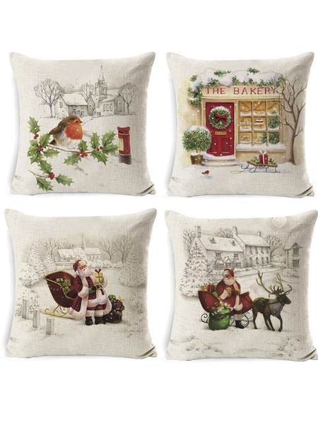 

Christmas Snowman Eucalyptus Throw Pillow Covers, 18 x 18 Inch Winter Holiday Stripes Cushion Case Decoration for Sofa, One-size, Home