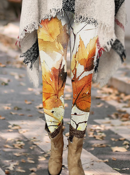 

Women's Fall Maple Leaf Plants Simple Leggings, Yellow, Leggings