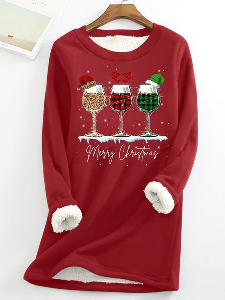 

Women's Merry Christmas Three Red Wine Glasses Funny Graphic Print Warmth Fleece Sweatshirt Loose Christmas Crew Neck Casual Sweatshirt, Hoodies&Sweatshirts
