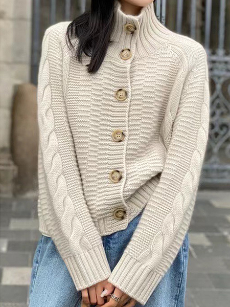 

Plain Loose Turtleneck Long sleeve Urban Sweater Coat, As picture, Cardigans