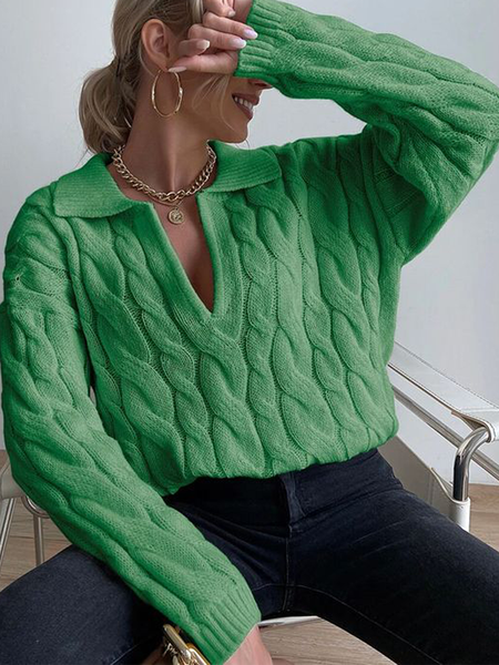 

Elegant V Neck Wool/Knitting Regular Fit Sweater, Green, Pullovers