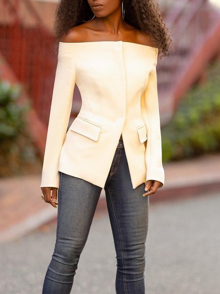 

Plain Urban Long Sleeve Cold Shoulder Jacket, Beige, Jackets
