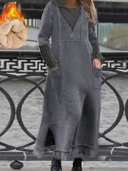 

Hoodie Casual Color Block Regular Fit Dress, Gray, Dresses