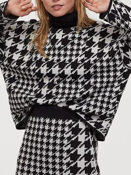 

Wool/Knitting Regular Fit Casual Plain Sweater, Black-white, Pullovers