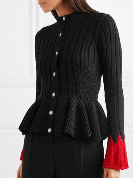 

Elegant Crew Neck Wool/Knitting Sweater, Black, Pullovers