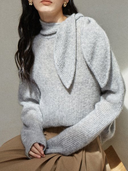 

Long sleeve Plain Loose Elegant Sweater, Gray, Pullovers