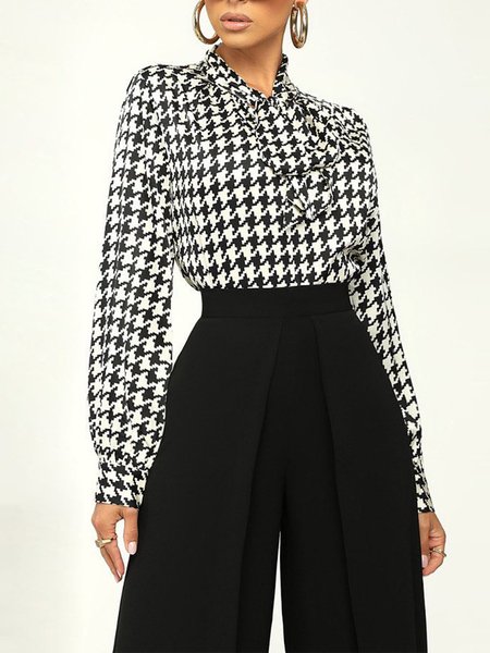 

Houndstooth Regular Fit Urban Long Sleeve Blouse, Black-white, Blouses and Shirts