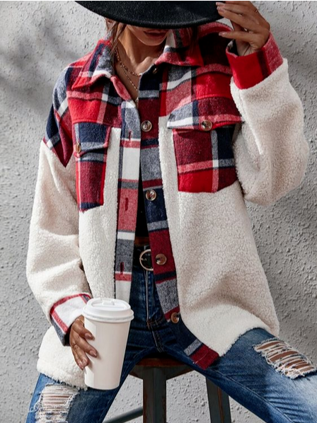 

Loose Casual Teddy Jacket, Multicolor, Coats
