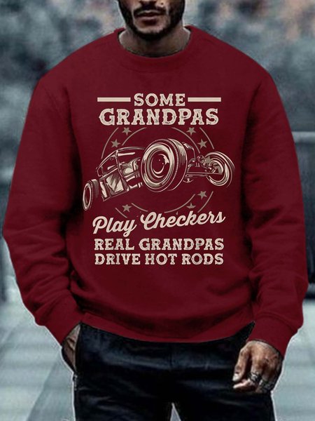 

Men’s Some Grandpas Play Checkers Real Grandpas Drive Hot Rods Casual Crew Neck Sweatshirt, Red, Hoodies&Sweatshirts