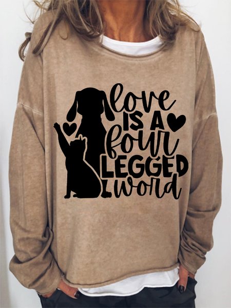 

Women‘s Gunny Dog And Cat Love is a four legged word Loose Simple Sweatshirt, Khaki, Hoodies&Sweatshirts