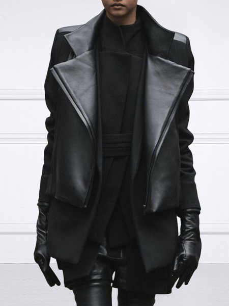 

Long sleeve Plain Urban Shawl Collar Jacket, Black, Jackets
