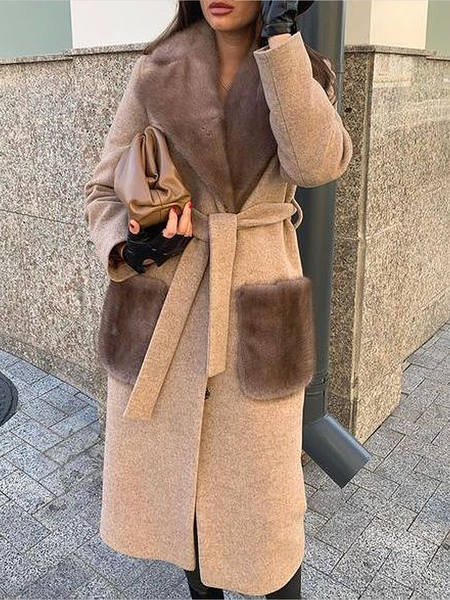

Loose Urban Lapel Collar Long sleeve Plain Mid-long Overcoat, Brown, Coats