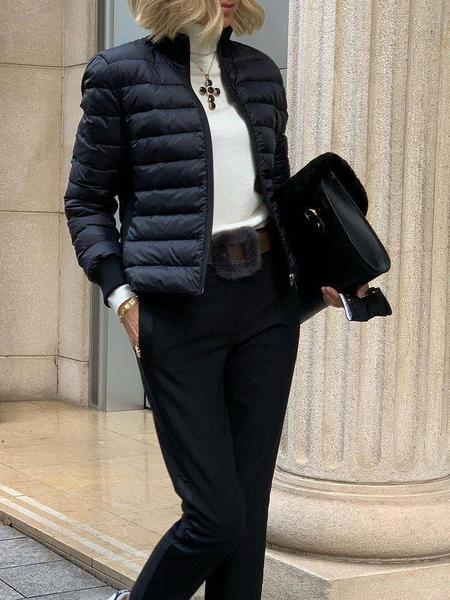 

Loose Urban Stand Collar Long sleeve Fleece Coat, Black, Others