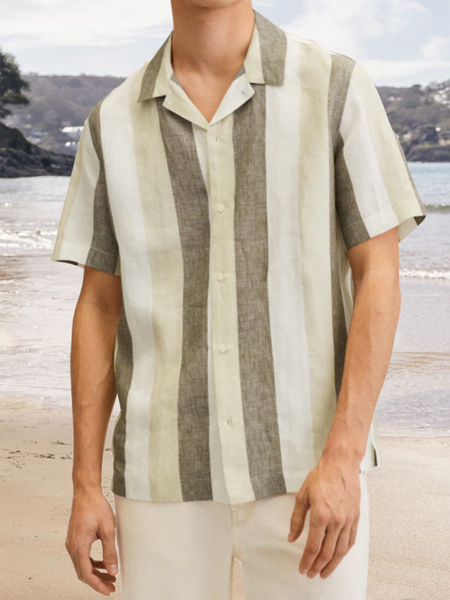 

Wide Stripe Short Sleeve Casual Shirt, As picture, Men Shirts