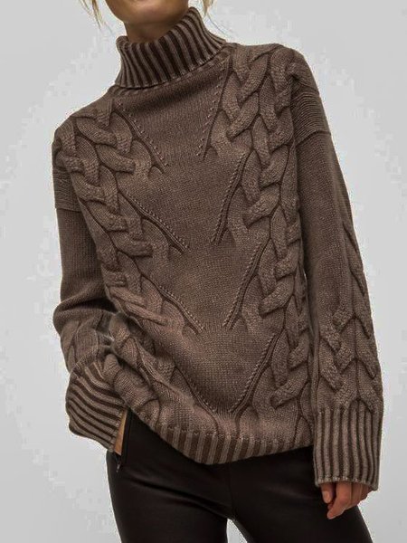 

Turtleneck Casual Wool/Knitting Regular Fit Sweater, Brown, Sweaters