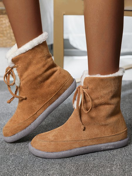

Warm Plush Two-Wear Mid Top Lace-Up Snow Boots, Khaki, Boots