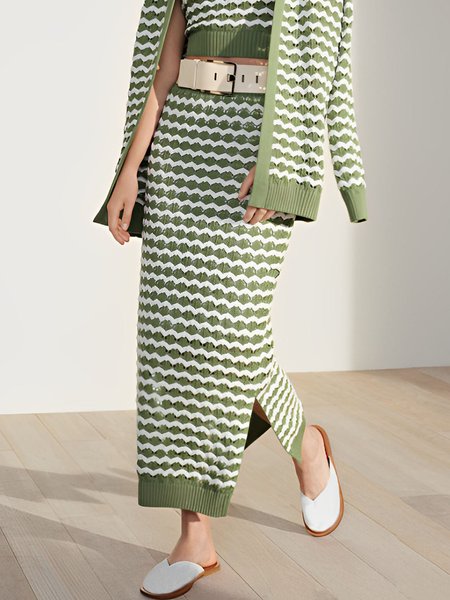

Regular Fit Color Block Sweater Skirt, Green, Skirts