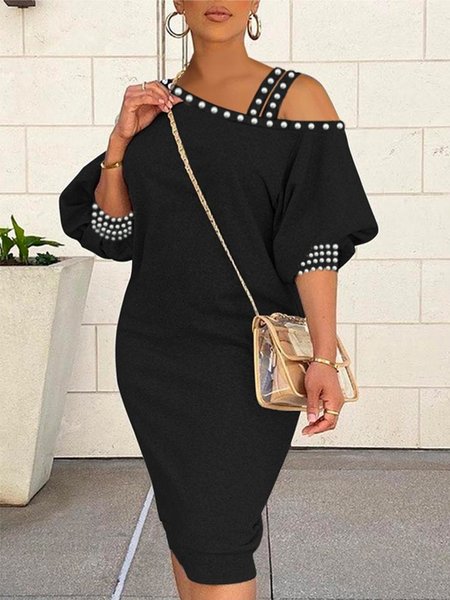 

Casual Asymmetrical Plain Regular Fit Midi Dress, Black, Midi Dresses