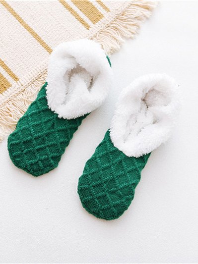 

Woolen Twist Pattern Coral Fleece Socks Floor Socks Autumn Winter Warm Accessories, Green, Socks