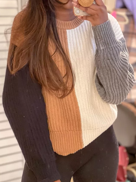 

Casual Crew Neck Wool/Knitting Color Block Sweater, Multicolor, Clothing