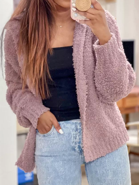 

Plain Casual Loose Sweater Coat, Pink, Cardigans