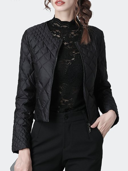 

Urban Crew Neck Simple Loose Plain Fleece Coat, Black, Others