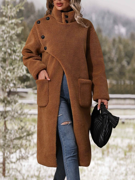 

Casual Fluff/Granular Fleece Fabric Plain Teddy Jacket, Coffee, Outerwear