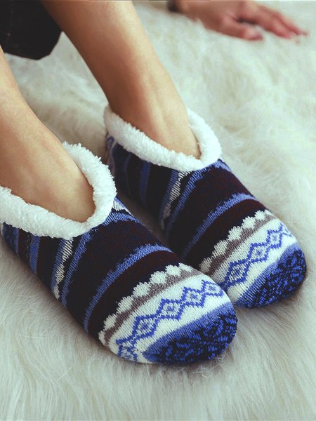 

Leisure Home Ethnic Pattern Striped Coral Fleece Floor Socks Autumn Winter Warmth Thickening Accessories, Blue, Socks