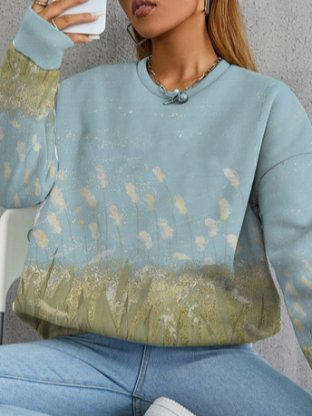 

Plants Crew Neck Casual Loose Sweatshirt, Multicolor, Hoodies & Sweatshirts