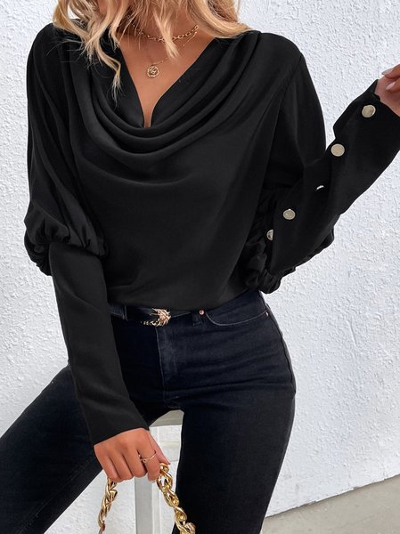 Plain Casual Others Regular Fit Top, Black, Tops
