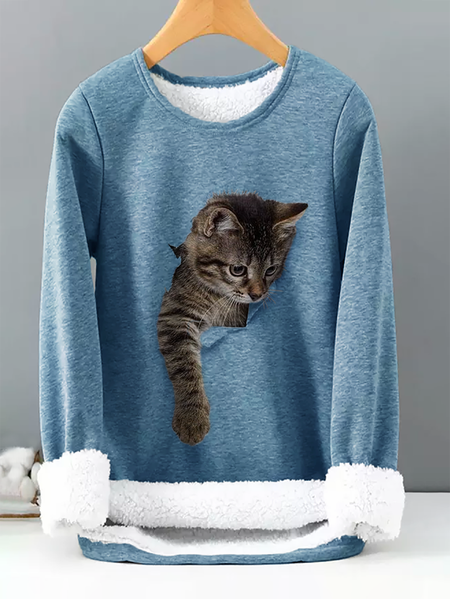 Casual Cotton Blend Cat T Shirt