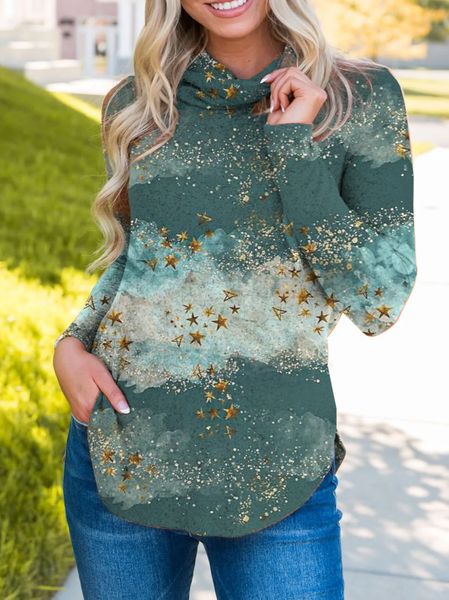 

Turtleneck Casual Top, Multicolor, Tops