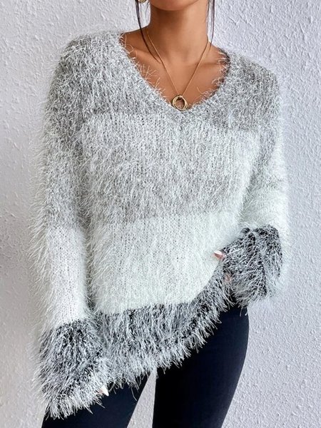

Color Block Drop Shoulder Fluffy Knit Sweater, Multicolor, Sweaters & Cardigans